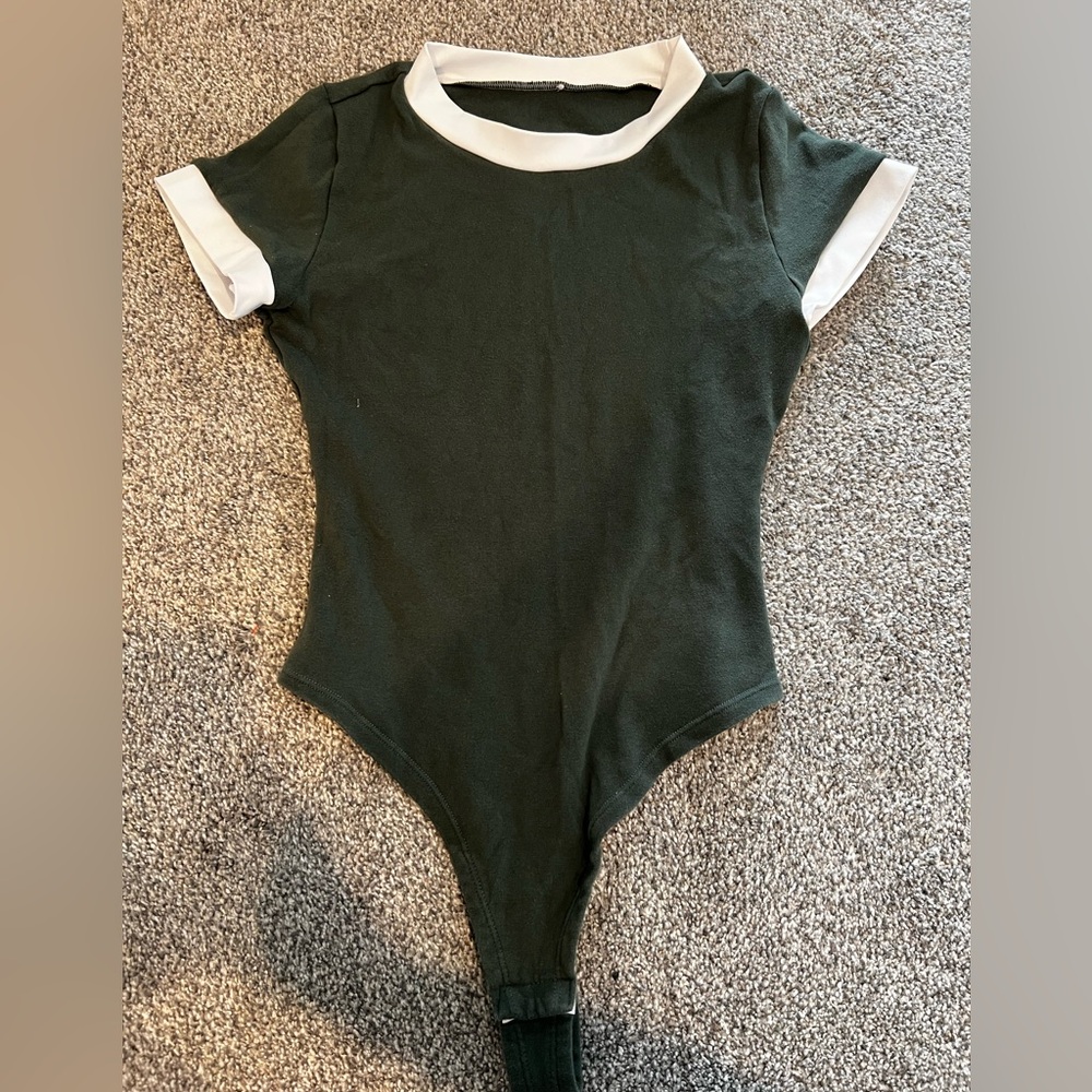 Green with white trim body suit